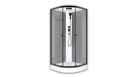 Купить Душ. кабина Делайт Слим 99 (низкий поддон, серые стенки, прозрачное стекло, графит профиль, Black accents) 90*90*218см DS01DS99LGrCI00.Gt-Black  в городе Находка