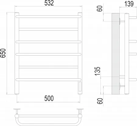 П/сушитель Евромикс П6 500*650 Электро (quick touch) порошковый (RAL 9005 чёрный матовый) в Находке